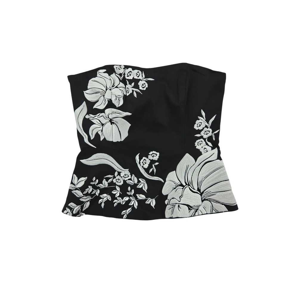 NWT White House Black Market Embroidered Floral Strapless Bustier Top Black 4